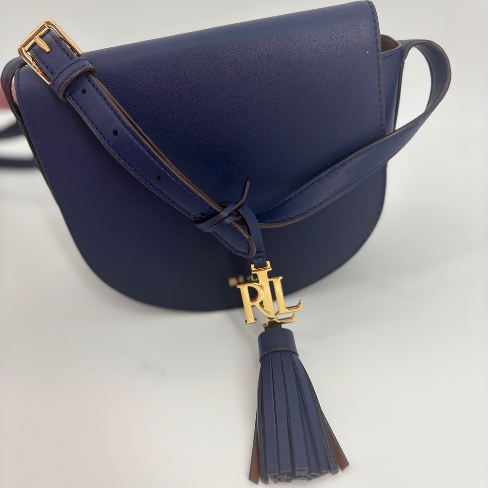 Ralph Lauren navy mini saddlebag charm leather gold equestrian old money preppy